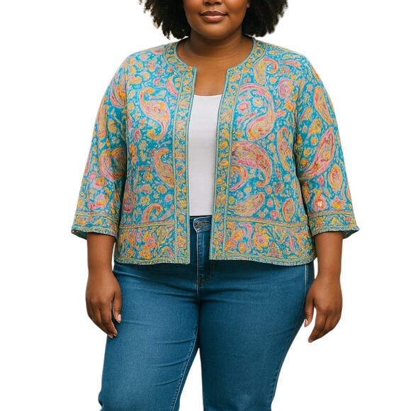 Democracy Jackets & Blazers - Cottagecore Reversible Fabric Jacket Womens 2X Paisley Cottage‎ Comfort Casual